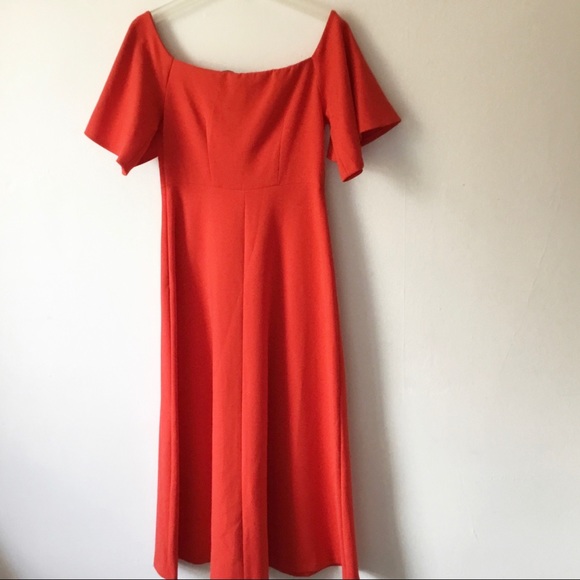 Zara Red Midi Off-the-Shoulder Jersey Dress Size Small - Picture 6 of 9